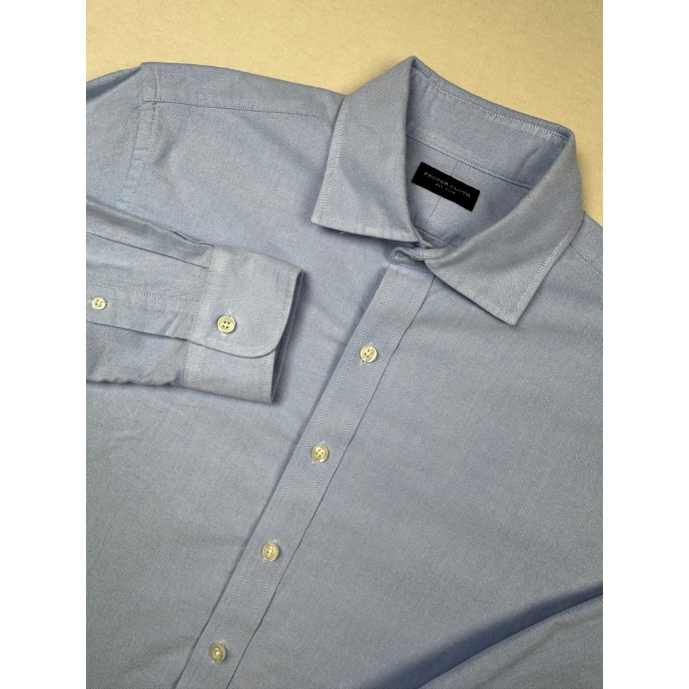 Proper Cloth‎ Blue Oxford Dress Shirt J. Markham Custom 100% Cotton Long Sleeve